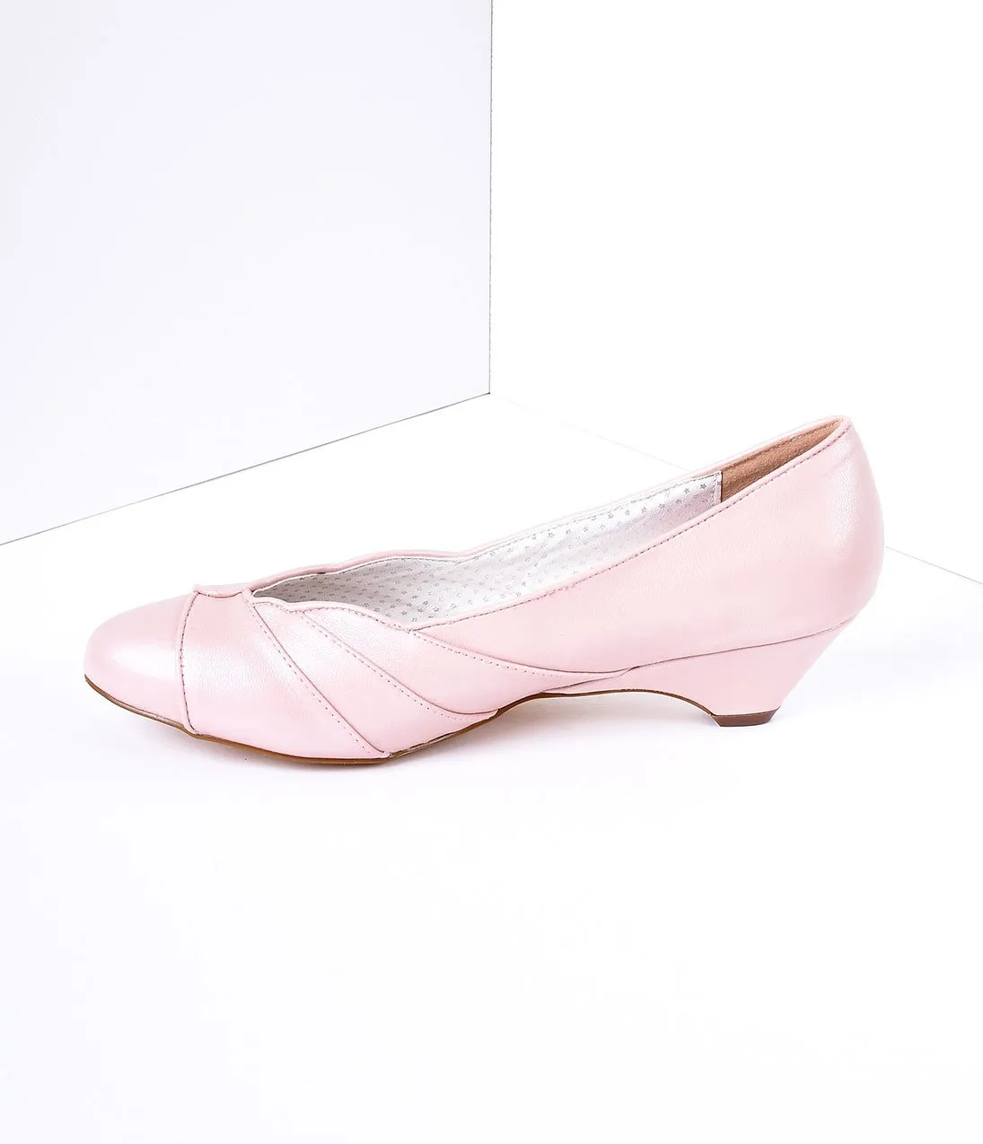 Blush Pink Faux Leather Scalloped Kitten Heel