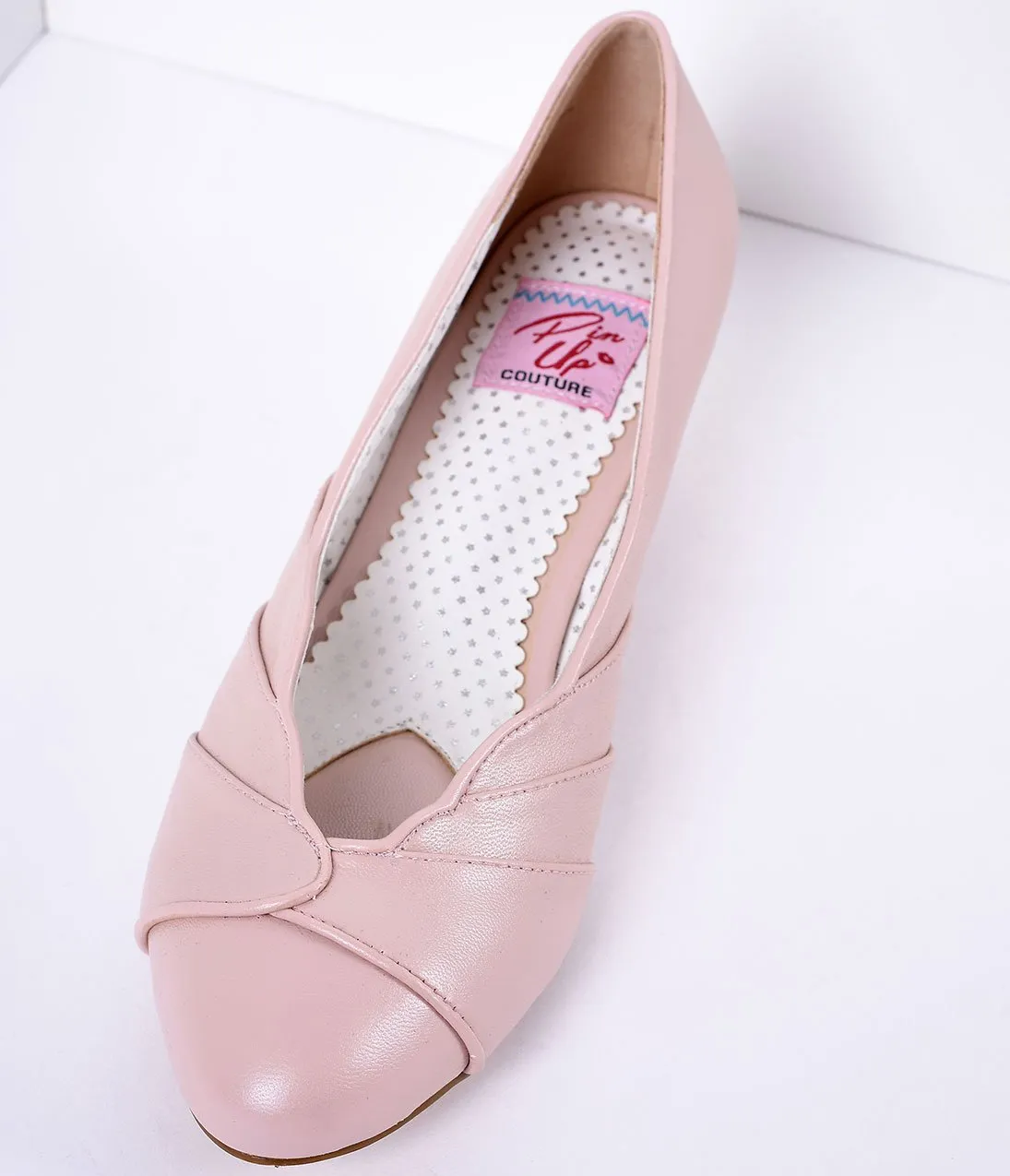 Blush Pink Faux Leather Scalloped Kitten Heel