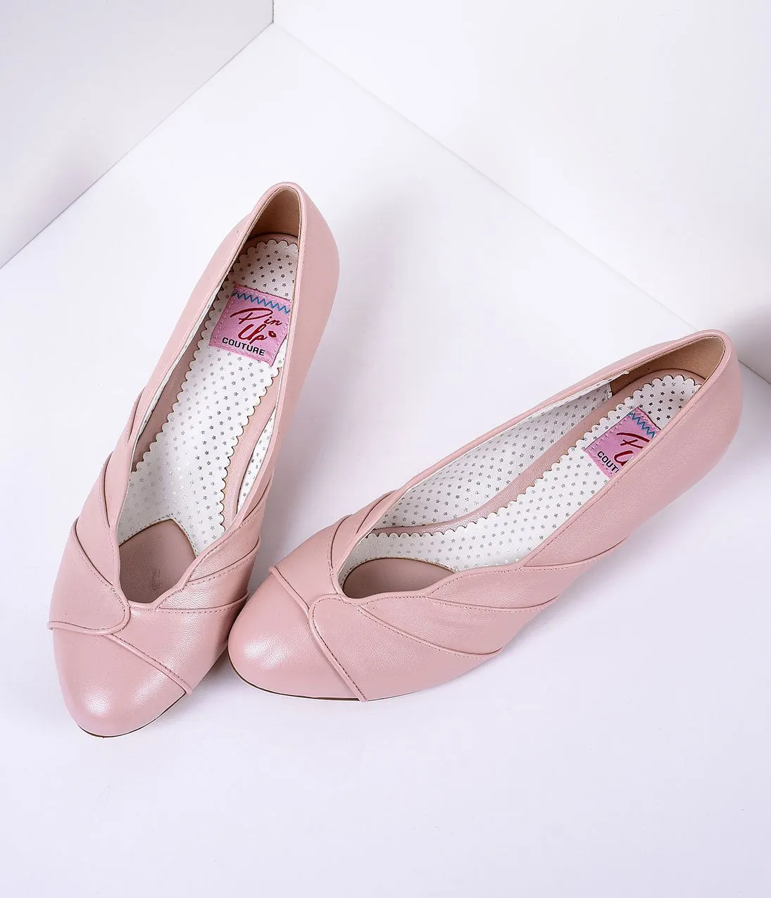 Blush Pink Faux Leather Scalloped Kitten Heel