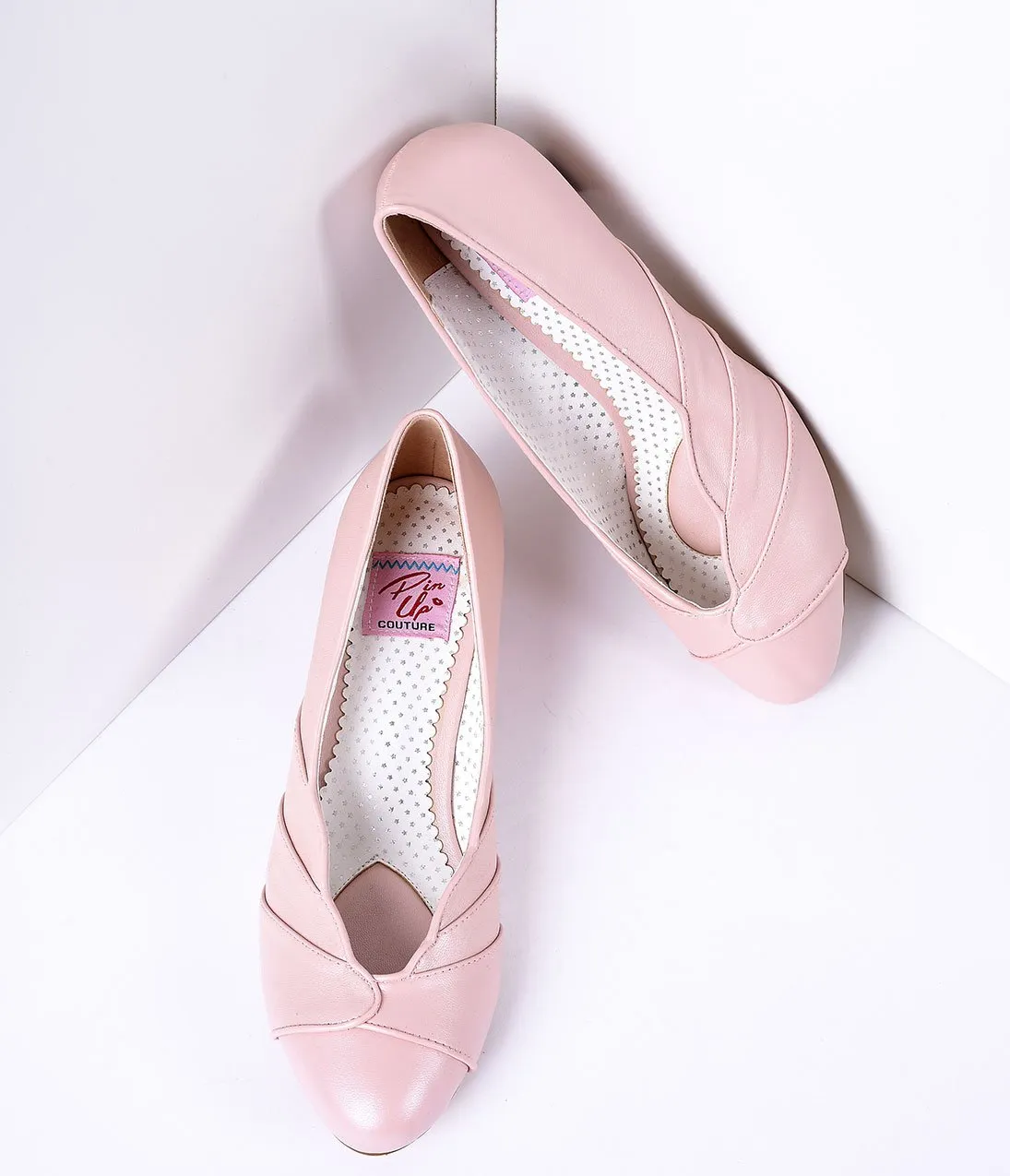 Blush Pink Faux Leather Scalloped Kitten Heel