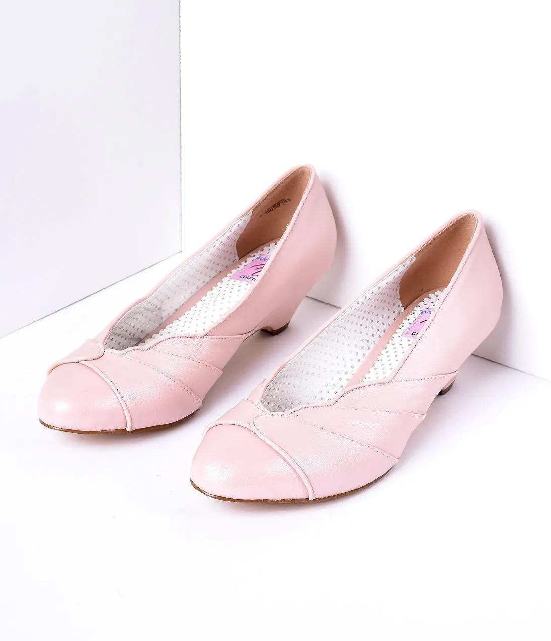 Blush Pink Faux Leather Scalloped Kitten Heel