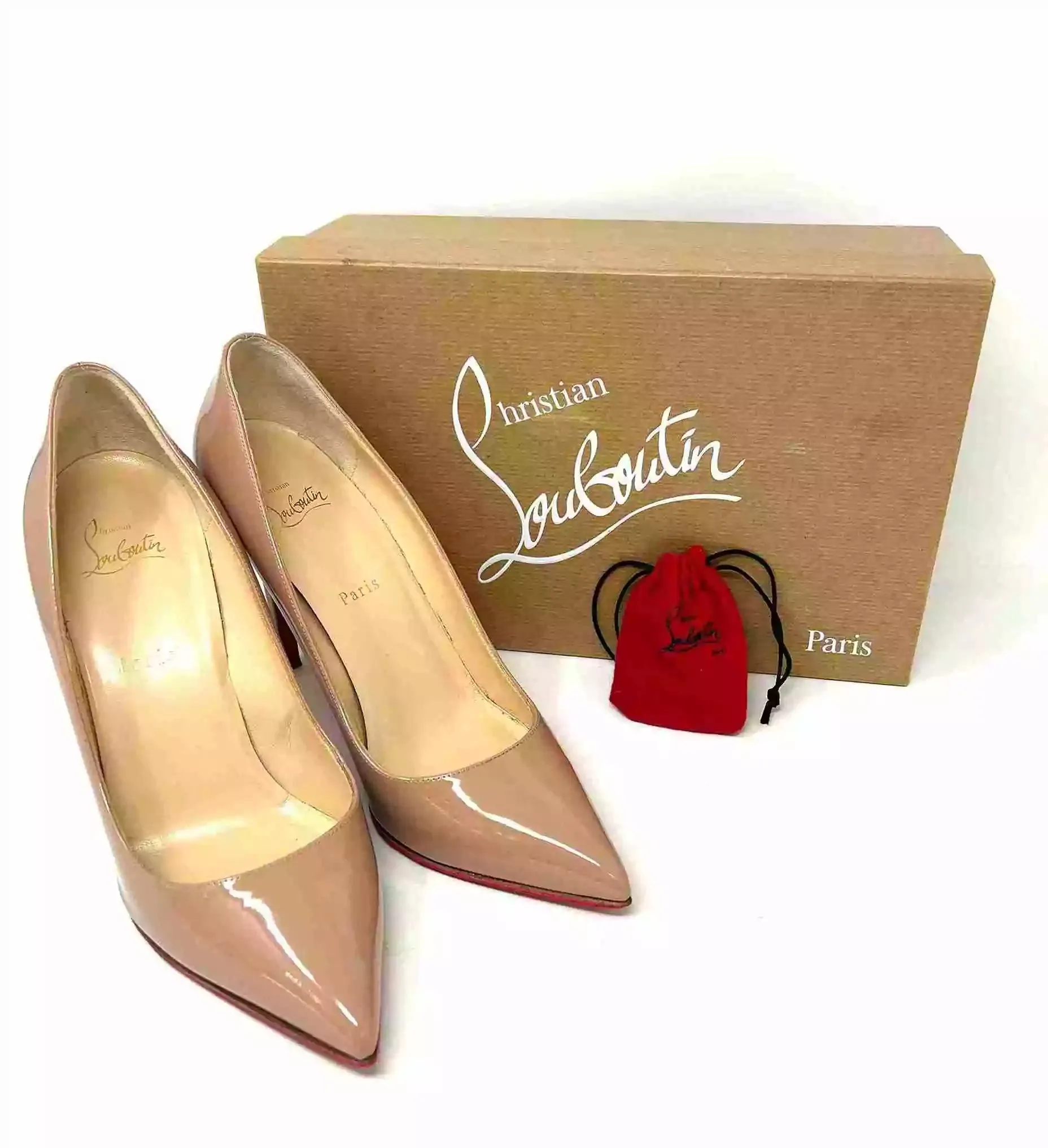 Christian Louboutin Pigalle 100 Nude Patent Leather Pump Heels 40 UK 7