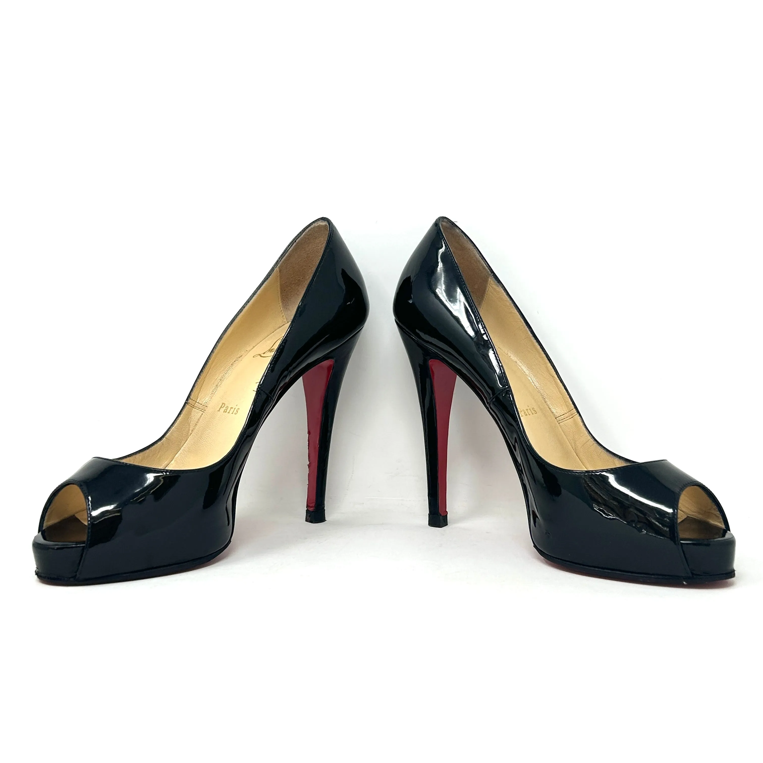 Christian Louboutin Very Prive 120 Black Patent Leather Peep Toe Heels 38 UK 5