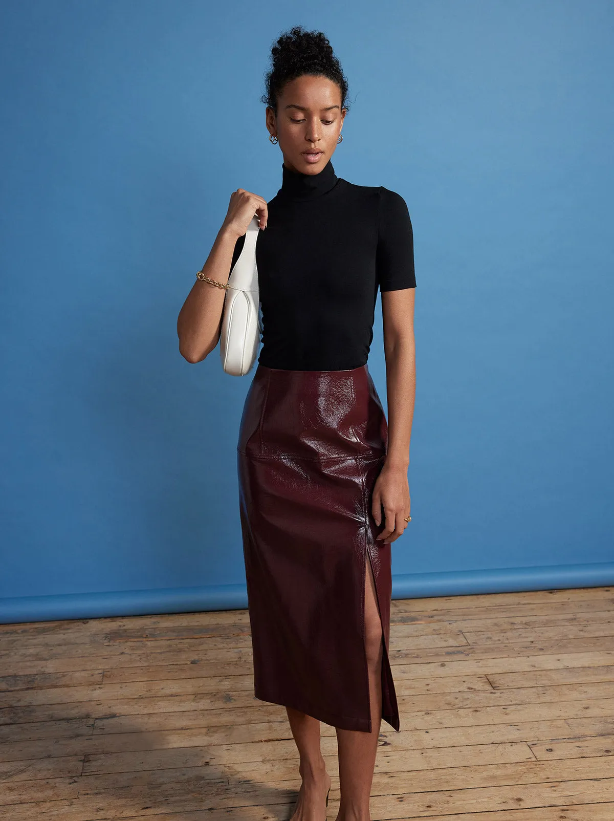 Clea Chocolate Vinyl Midi Skirt