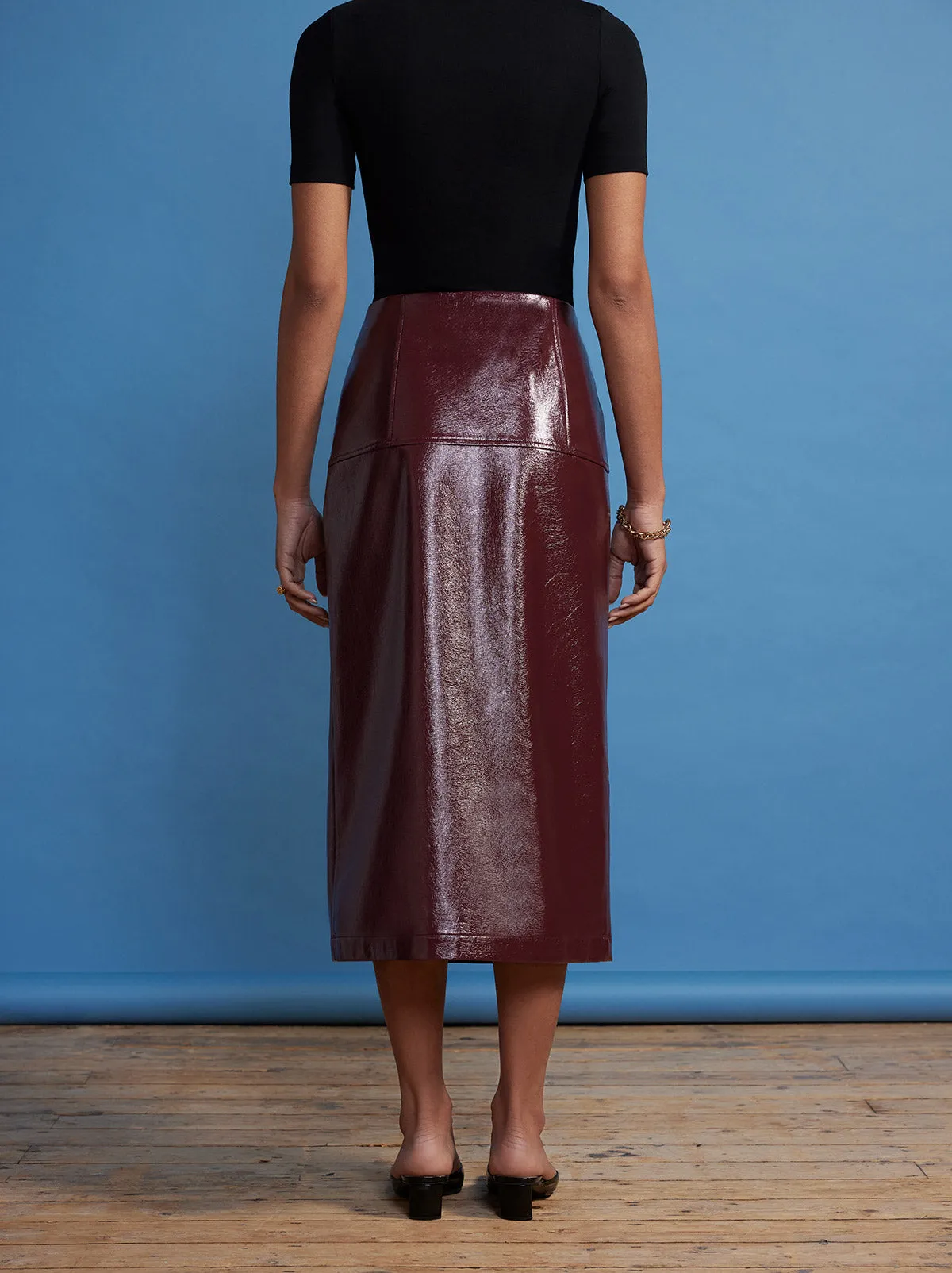 Clea Chocolate Vinyl Midi Skirt