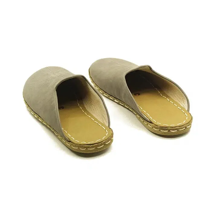 Closed Toe Leather Men's Slippers Gray