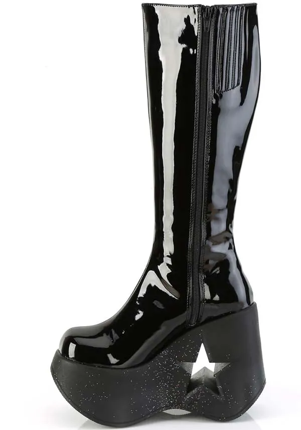 DYNAMITE-218 [Patent Black/Glitter] | PLATFORM BOOTS [PREORDER]