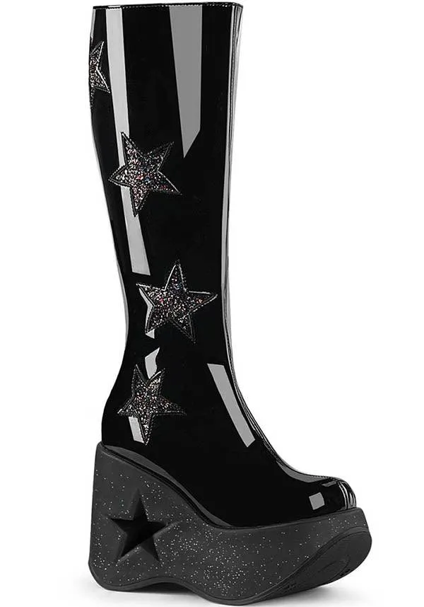 DYNAMITE-218 [Patent Black/Glitter] | PLATFORM BOOTS [PREORDER]