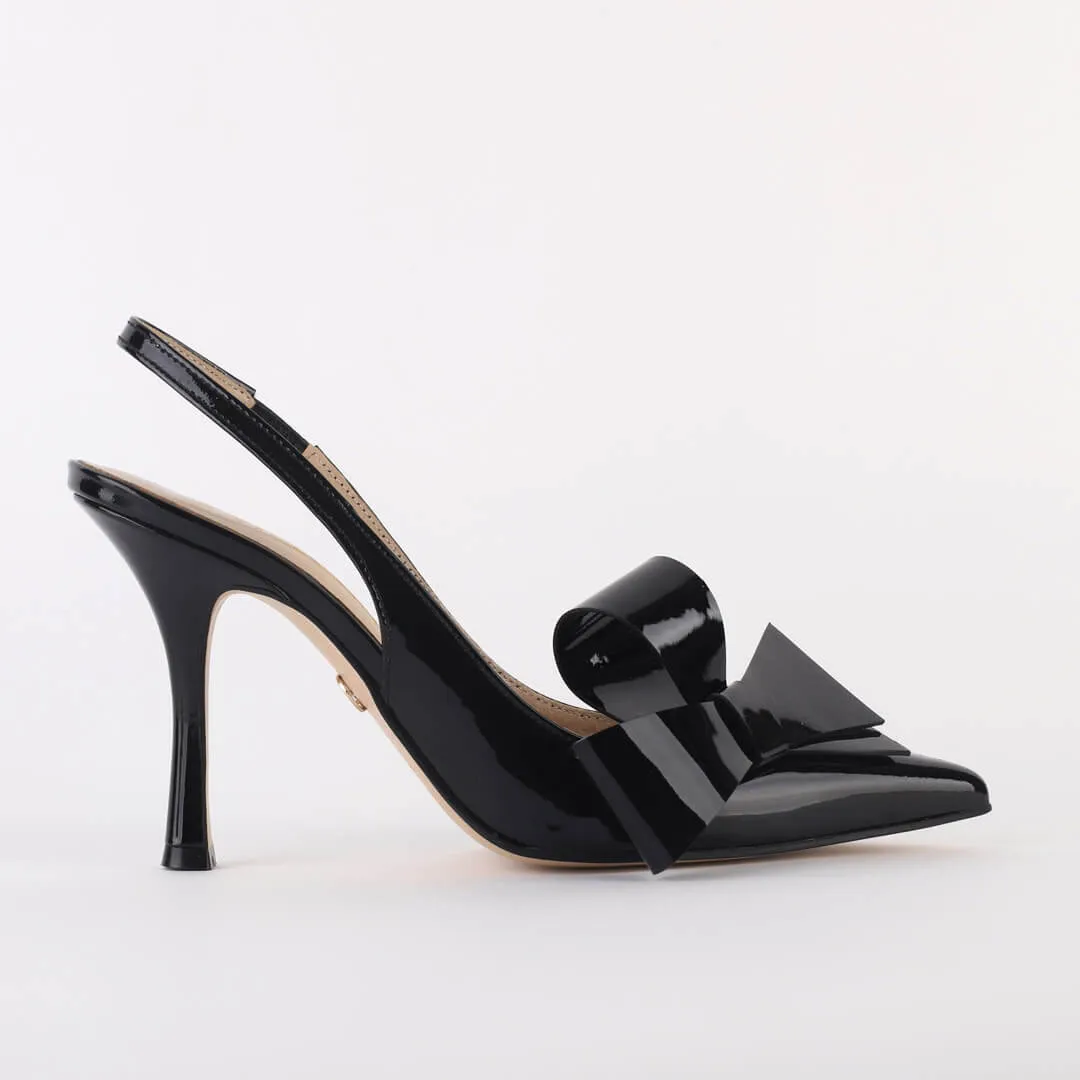 HALLIE - big bow patent slingback