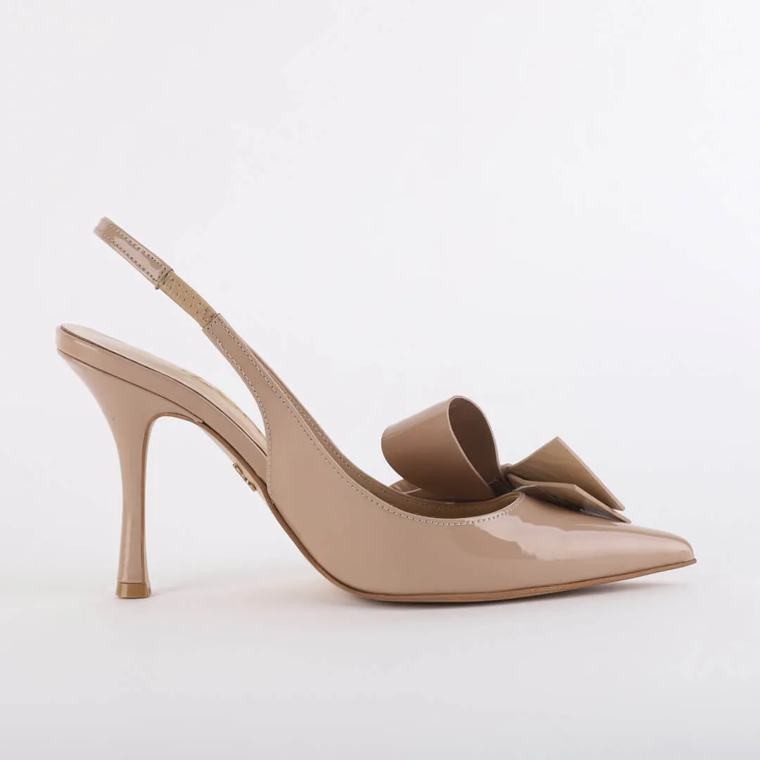 HALLIE - big bow patent slingback