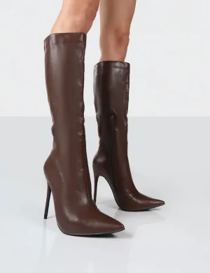 Horizon Choc PU Stiletto Knee High Boots