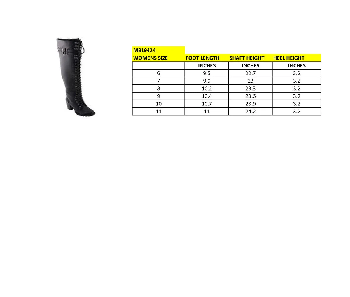 Milwaukee Performance MBL9424 Women's Black Above the Knee Boots with Lace-Up Closure