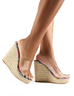 Pacha Espadrille Wedge Heeled Mules in Snake Print