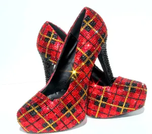 Plaid Crystal High Heels