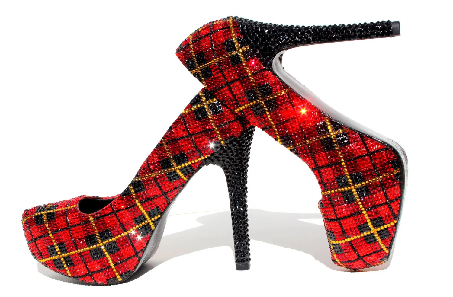 Plaid Crystal High Heels