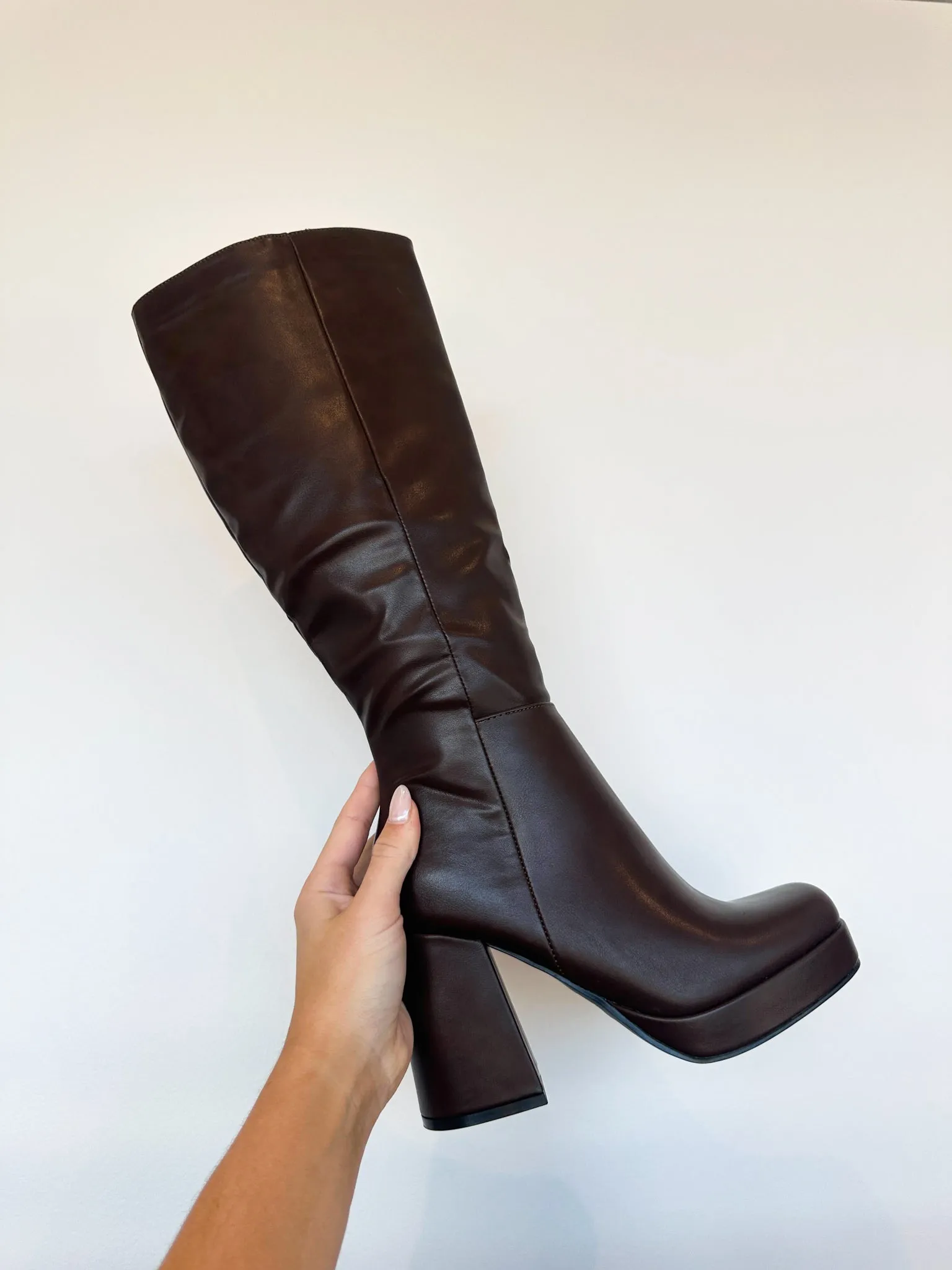 Sabrina Platform Leather Boots- Chocolate