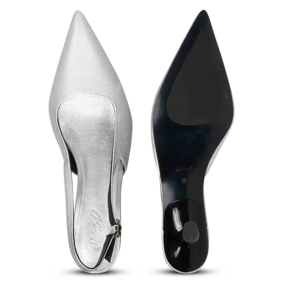 Saint Cynara Silver Sling Back Kitten Heels Pump