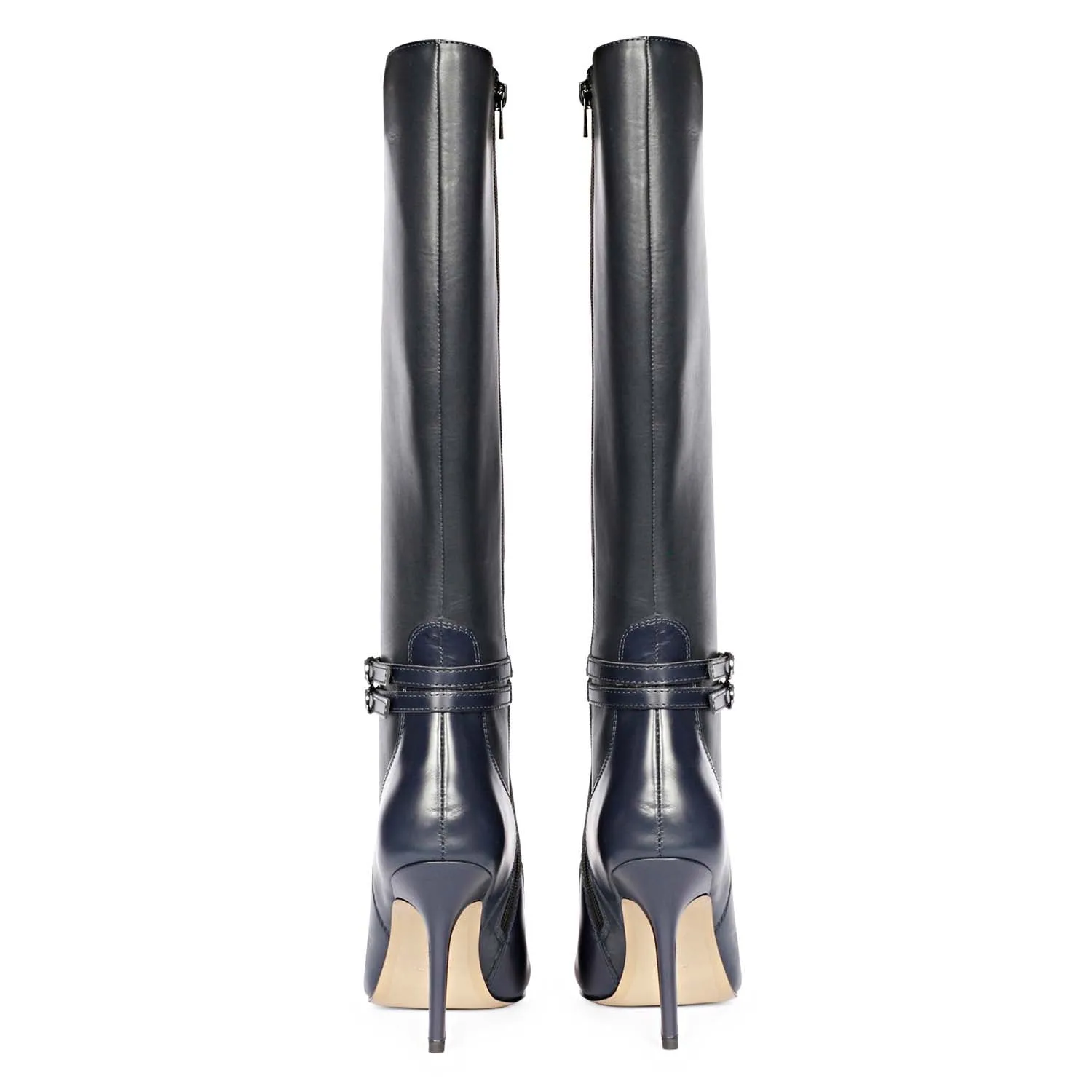 Saint Rey Buckle Decor Black & Blue Leather Long Boots