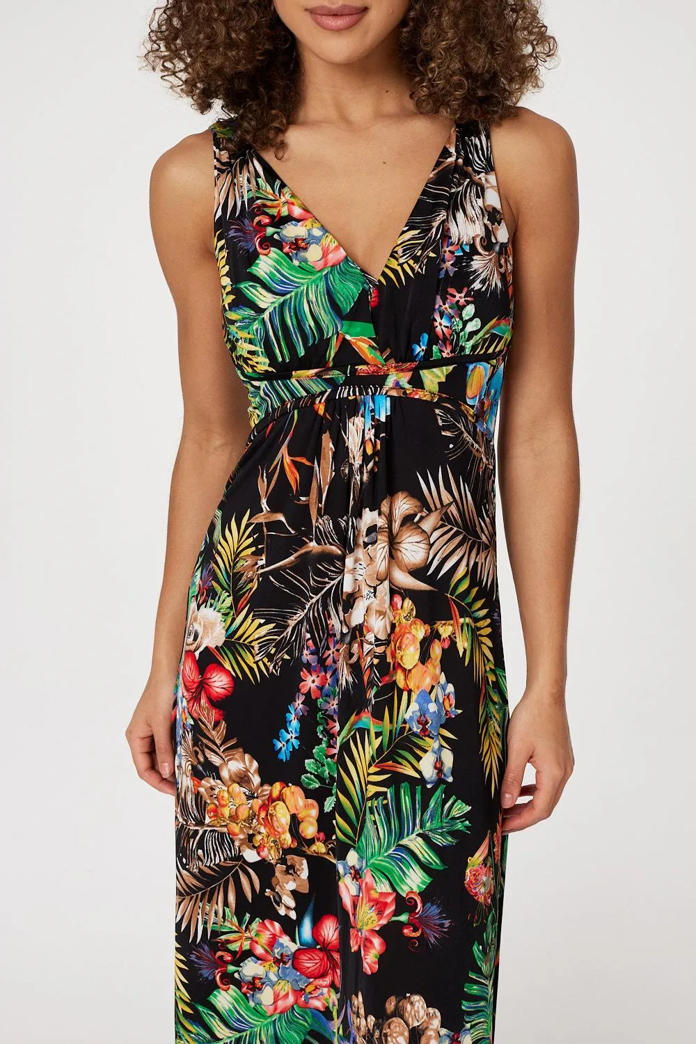 Tropical Print Empire Maxi Dress