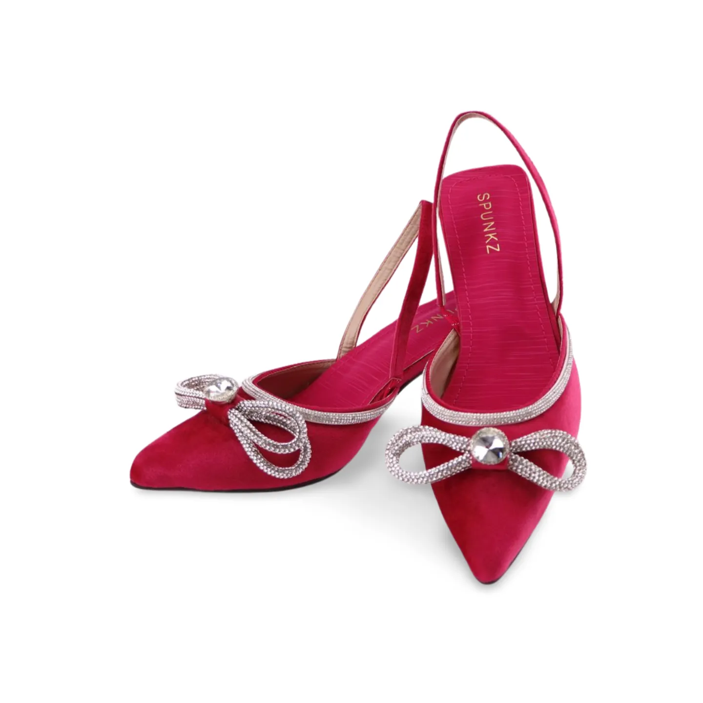 Velvet Sling Back High Heels with Rhinestone Strap Bow