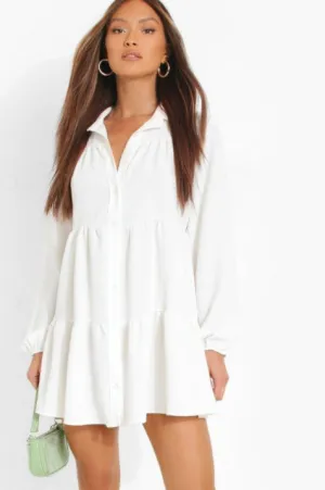 White Tiered Shirt Dress